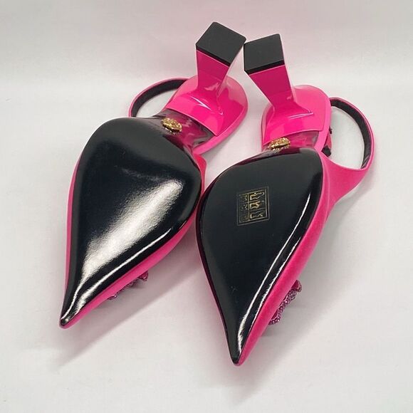 Versace La Medusa Embellished Silk Blend Slingback Pump size 37.5 - Picture 13 of 14